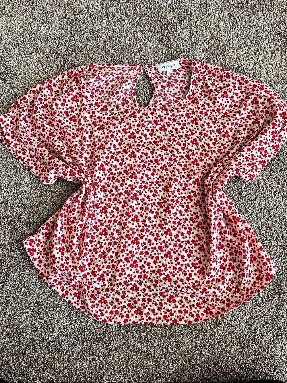 G by Giuliana Floral Blouse in Red & White Size XL